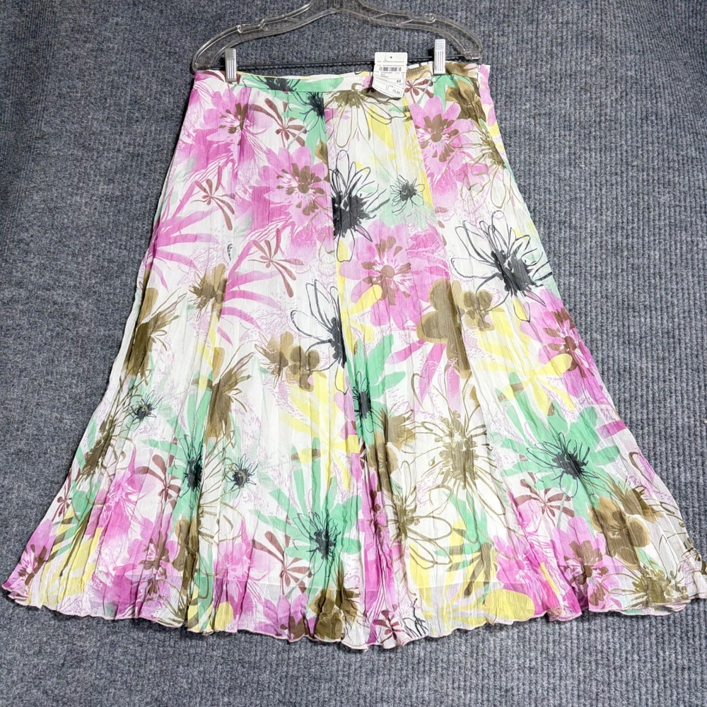 Gerry Weber Womens Floral Pleated Chiffon Midi Skirt Multicolor Size 44 NEW